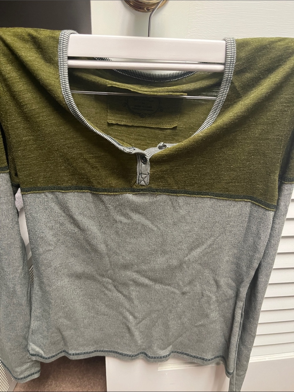 Prana Two-Tone Olive and Light Gray Henley Long Sleeve